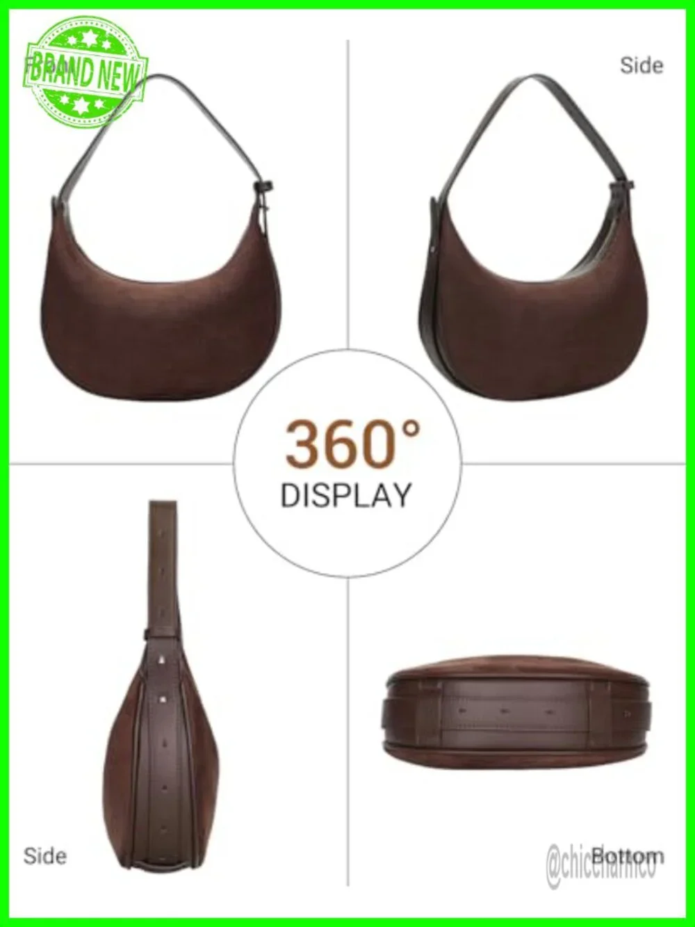 Faux Suede Crossbody Hobo Bag with Adjustable Strap